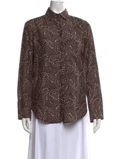 Pre-owned Matteau Floral Print Long Sleeve Button-up Top In Brown
