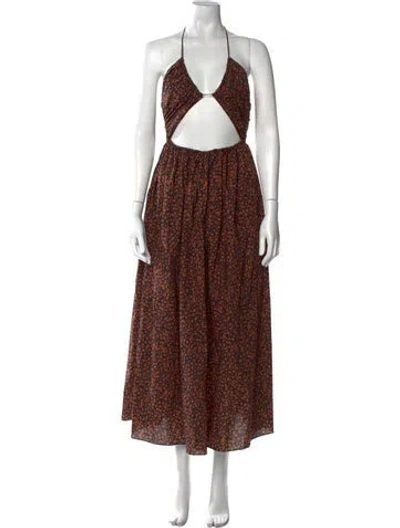 Pre-owned Matteau Floral Print Midi Length Dress In Black