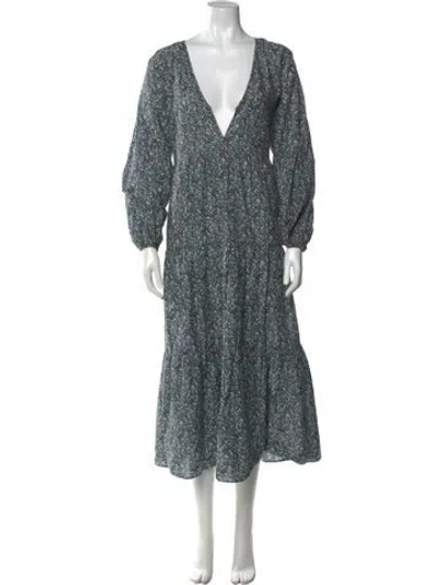 Pre-owned Matteau Floral Print Midi Length Dress In Black