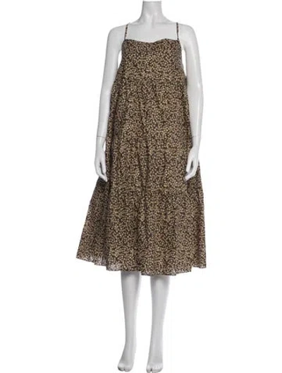 Pre-owned Matteau Floral Print Midi Length Dress In Black