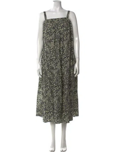 Pre-owned Matteau Floral Print Midi Length Dress In Black