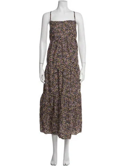 Pre-owned Matteau Floral Print Midi Length Dress In Black