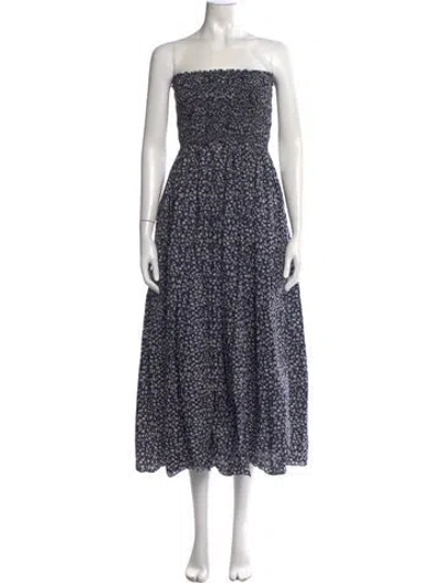 Pre-owned Matteau Floral Print Midi Length Dress In Blue