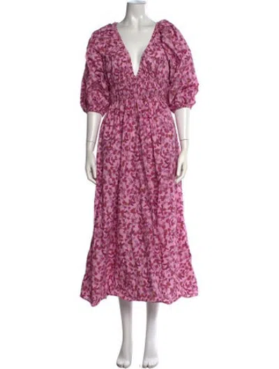 Pre-owned Matteau Floral Print Midi Length Dress In Pink