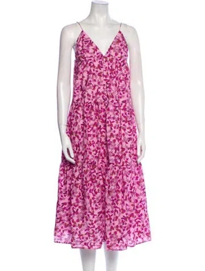 Pre-owned Matteau Floral Print Midi Length Dress In Purple