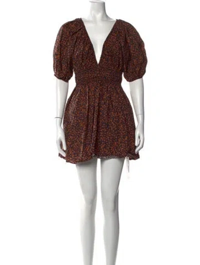 Pre-owned Matteau Floral Print Mini Dress In Brown/orange