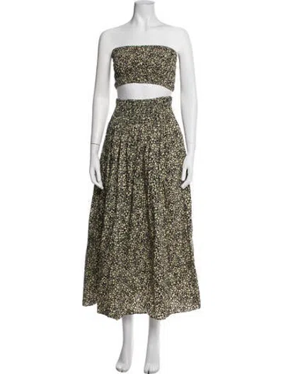 Pre-owned Matteau Floral Print Pleated Accents Skirt Set In Yellow