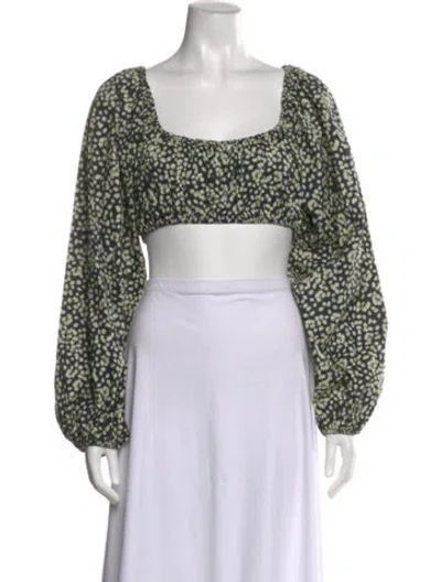 Pre-owned Matteau Floral Print Square Neckline Crop Top W/ Tags In Yellow