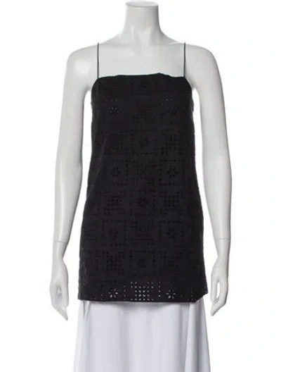 Pre-owned Matteau Floral Print Square Neckline Top In Black