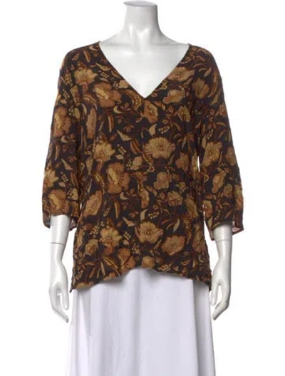 Pre-owned Matteau Floral Print V-neck Top In Neutrals