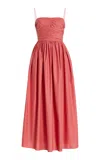 Matteau Gathered Organic Cotton And Silk-blend Midi Dress In Red
