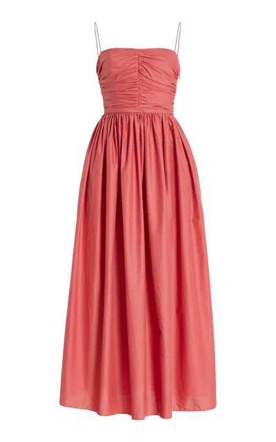 Matteau Gathered Organic Cotton And Silk-blend Midi Dress In Red
