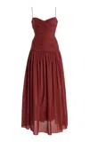 Matteau Gathered Cotton-silk Drop-waist Maxi Dress In Burgundy