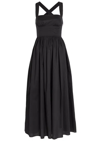 Matteau Gathered Cotton-poplin Midi Dress In Black