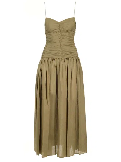 Matteau Drop-waist Gathered Midi Dress In Green