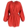 Matteau Gathered Mini Dress In Red Organic Cotton And Silk In Red