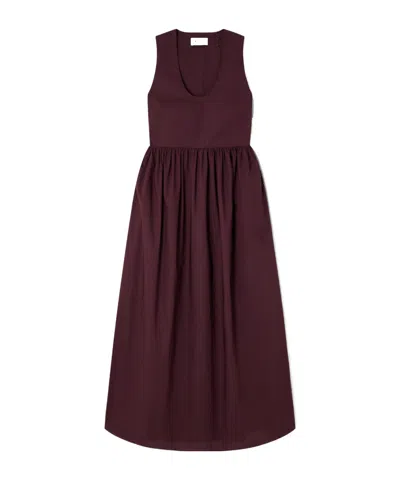 Matteau Gathered Organic Cotton-poplin Midi Dress In Burgundy