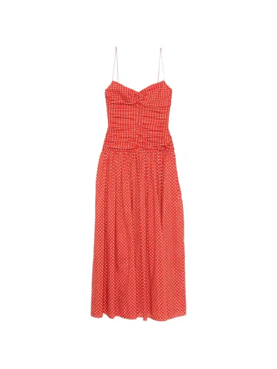 Matteau Gathered Polka Dot Midi Dress In Red