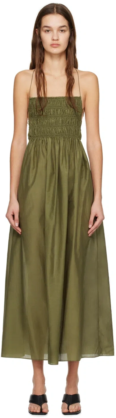 Matteau Green Shirred Maxi Dress In Olive