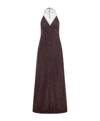 Matteau Open-back Printed Silk-crepe De Chine Halterneck Maxi Dress In Brown