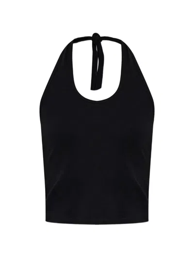 Matteau Tie-detailed Cotton-jersey Halterneck Tank In Black