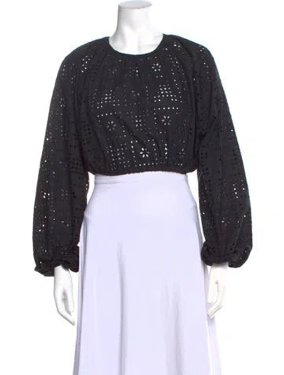 Pre-owned Matteau Lace Pattern Crew Neck Crop Top In Black