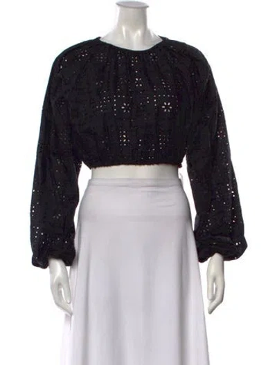 Pre-owned Matteau Lace Pattern Crew Neck Crop Top In Black