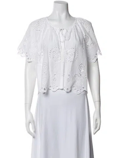 Pre-owned Matteau Lace Pattern Tie Neck Top In White