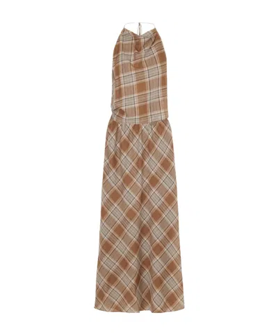 Matteau Layered Checked Cotton-voile Midi Dress In Brown
