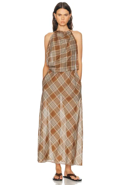 Matteau Layered Checked Cotton-voile Midi Dress In Brown