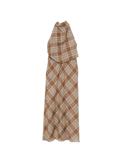 Matteau Layered Halterneck Midi Dress In Brown