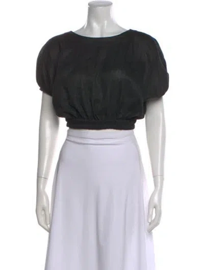 Pre-owned Matteau Linen Crew Neck Crop Top In Black