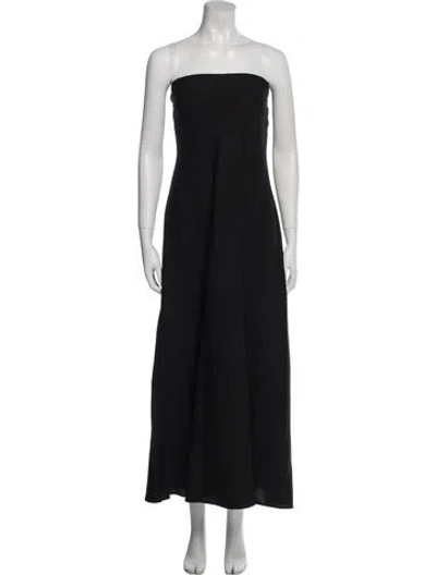 Pre-owned Matteau Linen Long Dress In Black