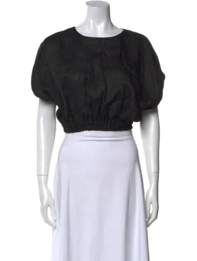 Pre-owned Matteau Linen Scoop Neck Crop Top In Black