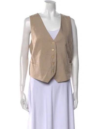 Pre-owned Matteau Linen V-neck Crop Top In Neutral