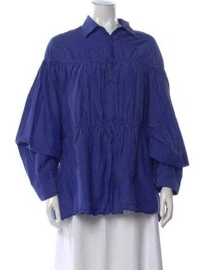 Pre-owned Matteau Long Sleeve Button-up Top In Blue