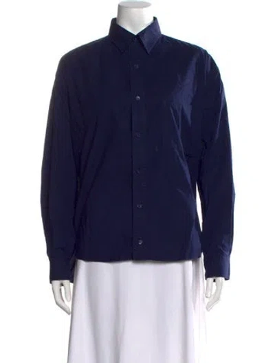 Pre-owned Matteau Long Sleeve Button-up Top In Blue