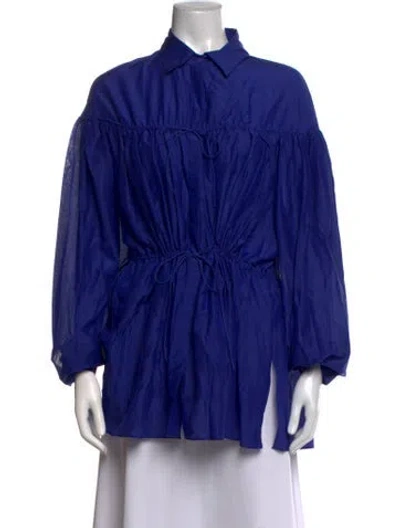 Pre-owned Matteau Long Sleeve Button-up Top In Blue