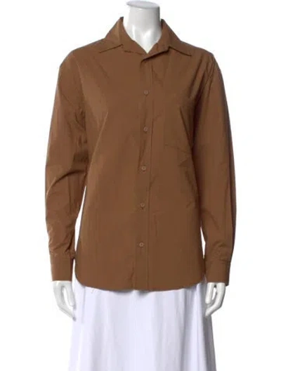 Pre-owned Matteau Long Sleeve Button-up Top In Brown
