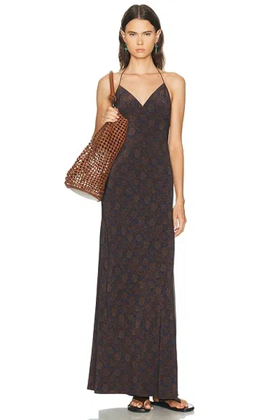 Matteau Low-back Halter Silk Maxi Dress In Brown