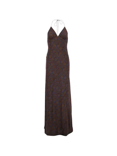 Matteau Low-back Halter Silk Maxi Dress In Brown