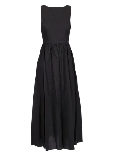 Matteau Tie-back Cotton Poplin Midi Dress In Black