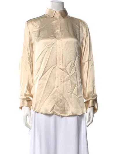 Pre-owned Matteau Mock Neck Long Sleeve Button-up Top In Neutral
