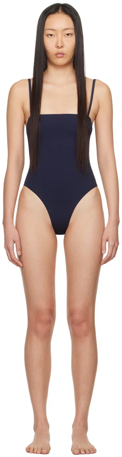 Matteau Navy Petite Square Swimsuit In Navy Crinkle
