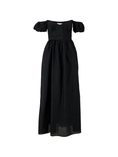 Matteau Organic Cotton-blend Off Shoulder Midi Dress In Black