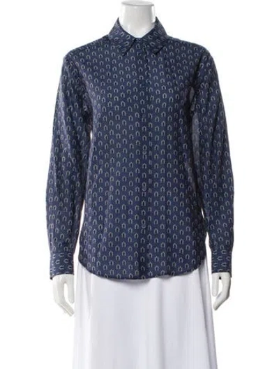 Pre-owned Matteau Patterned Long Sleeve Button-up Top In Blue