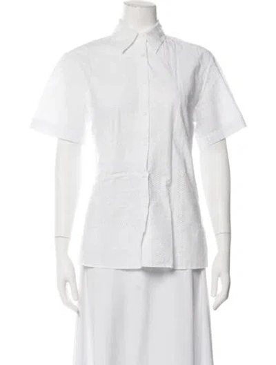 Pre-owned Matteau Patterned Short Sleeve Button-up Top In White
