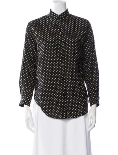 Pre-owned Matteau Polka Dot Print Long Sleeve Button-up Top In Black