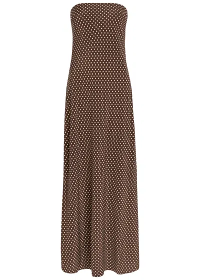Matteau Bias Polka-dot Silk-crepe De Chine Midi Dress In Brown