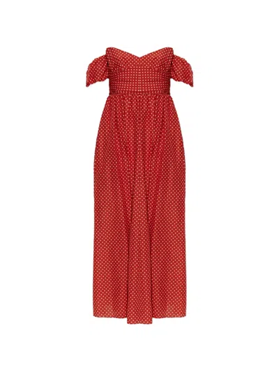 Matteau Polka-dot Off-shoulder Dress In Red